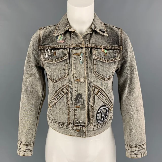 MARC JACOBS Size XS Black Denim Acid-Wash Pins Paradise Jacket