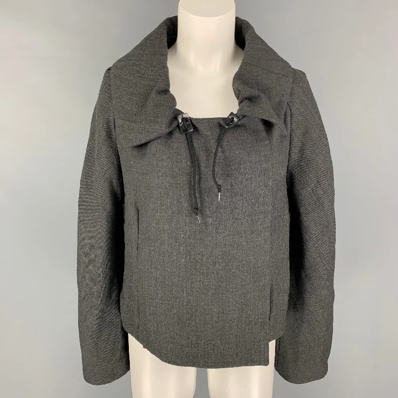 MARNI Size 6 Grey Cotton Linen Hidden Snaps Jacket