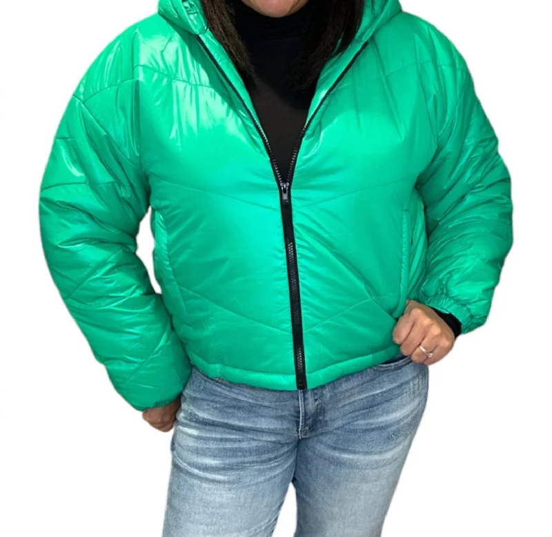 Marsily Puffer Cropped Jacket In Electric Green Fleece Fabric Down Fabric Feather Fabric Marsily Puffer Cropped Jacket In Electric Green Fleece Fabric Down Fabric Feather Fabric