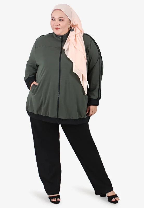 Bolt Striped Athleisure Jacket - Army Green Collared Jacket Crew Neck Jacket Turtle Neck Jacket Bolt Striped Athleisure Jacket - Army Green Collared Jacket Crew Neck Jacket Turtle Neck Jacket