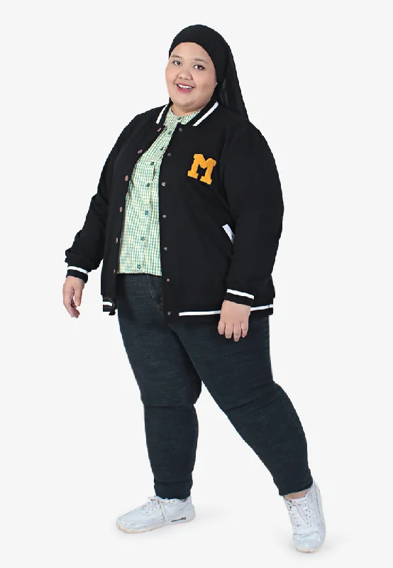 Danny Sporty Streetwear Varsity Jacket - Black Fleece Fabric Down Fabric Feather Fabric Danny Sporty Streetwear Varsity Jacket - Black Fleece Fabric Down Fabric Feather Fabric