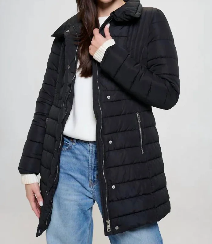 Mochina Moto Puffer Jacket In Black One-Shoulder Jacket Off-the-Shoulder Jacket Asymmetrical Jacket