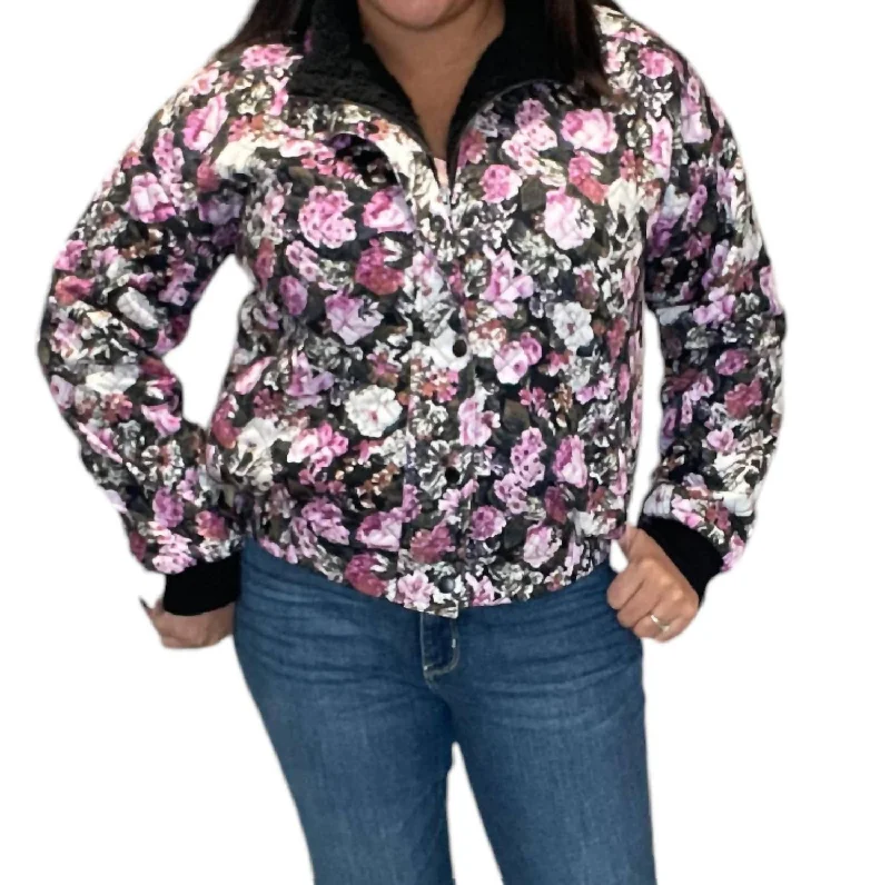 Quilted Floral Snap Front Bomber Jacket In Multi Color Denim Jacket Leather Jacket Suede Jacket Quilted Floral Snap Front Bomber Jacket In Multi Color Denim Jacket Leather Jacket Suede Jacket