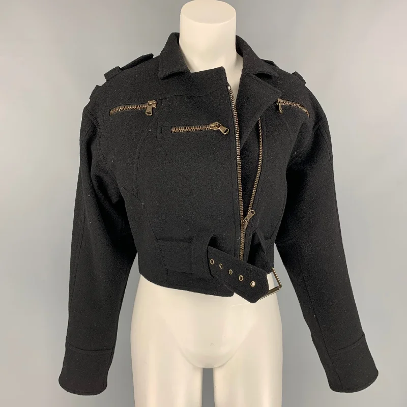 RALPH LAUREN Collection Size 6 Black Wool / Cashmere Cropped Belted Jacket