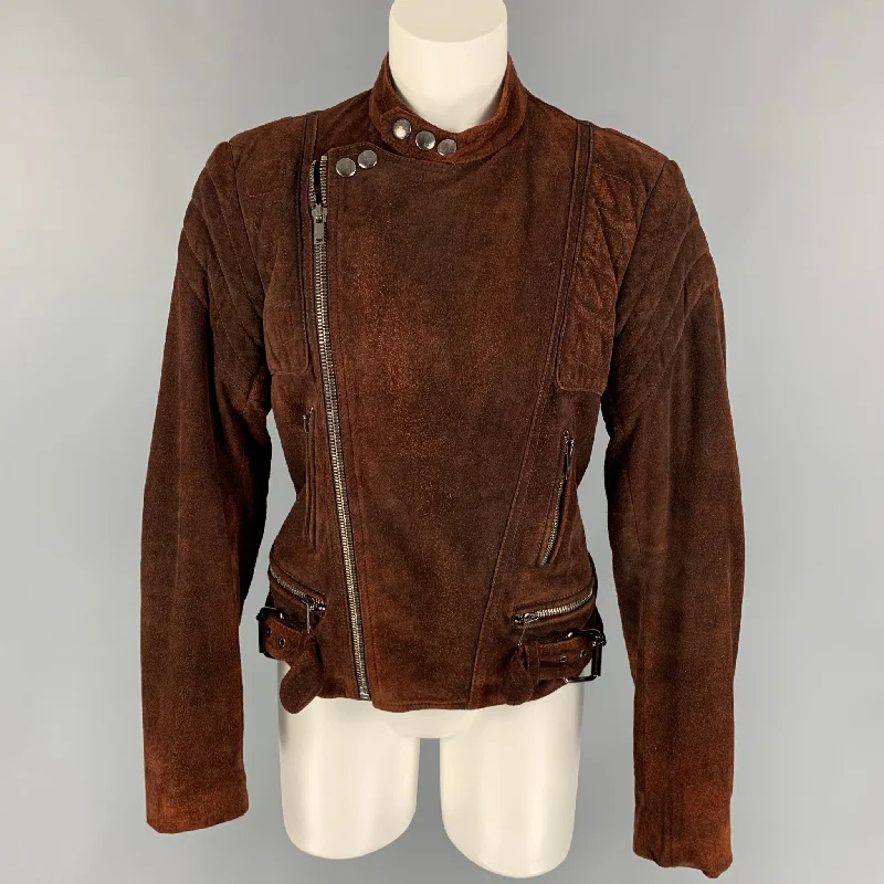 RALPH LAUREN Collection Size L Rust Textured Suede Biker Jacket