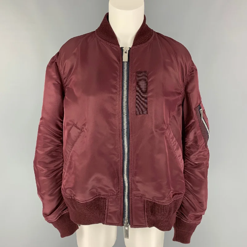 SACAI Size S Burgundy Nylon MA-1 Bomber Jacket