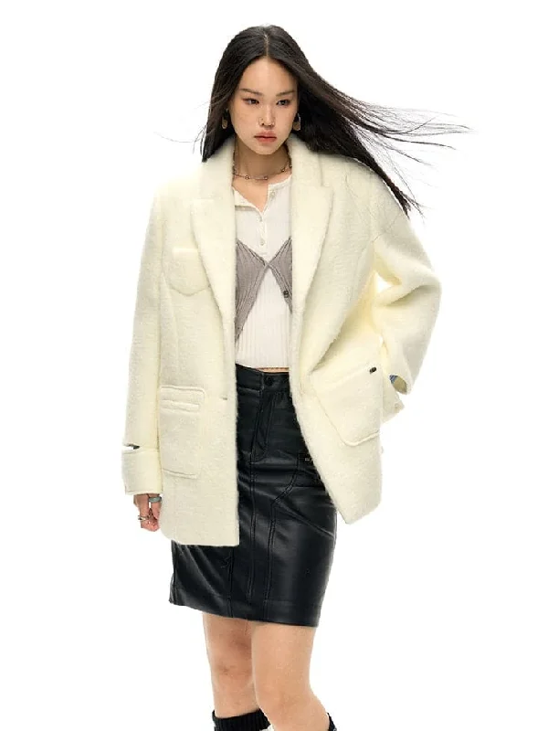 Slit Cuffs Wool Blend Oversize Jacket Coat