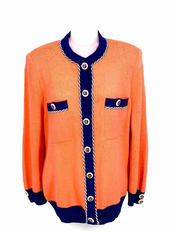 ST. JOHN COLLECTION Women's Orange/Navy Santana Knit Color Block Size L Jacket