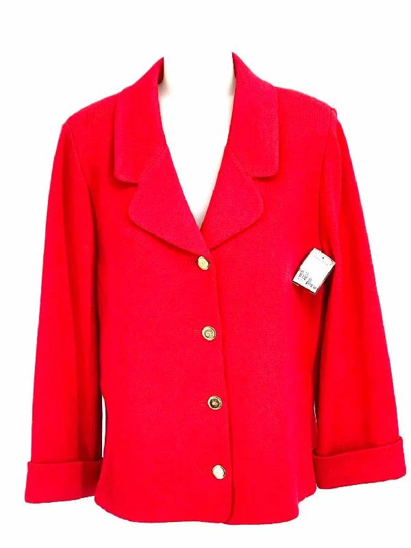 ST. JOHN COLLECTION Women's Red Collared Size 14 Jacket