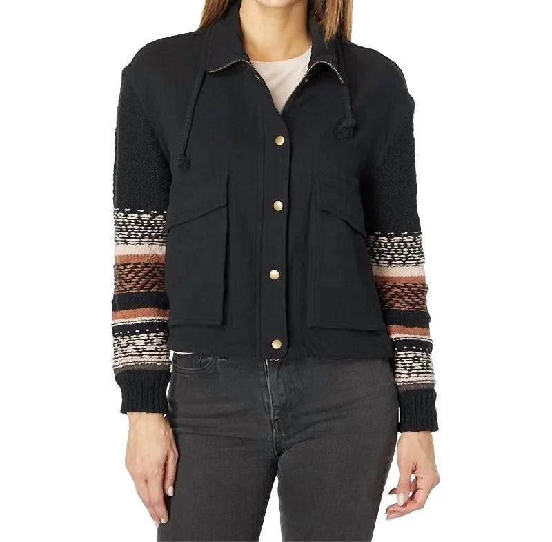 Sweater Sleeve Snap Front Jacket In Black Print Jacket Jacquard Jacket Patchwork Jacket Sweater Sleeve Snap Front Jacket In Black Print Jacket Jacquard Jacket Patchwork Jacket