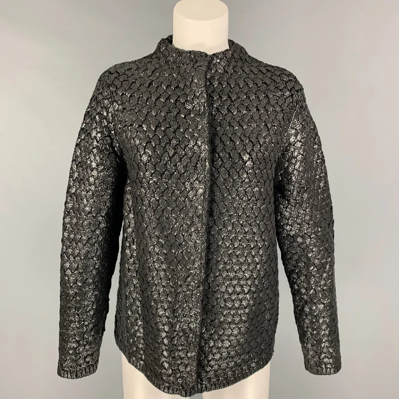 MARC JACOBS Size 10 Silver Black Wool Polyester Floral Jacket