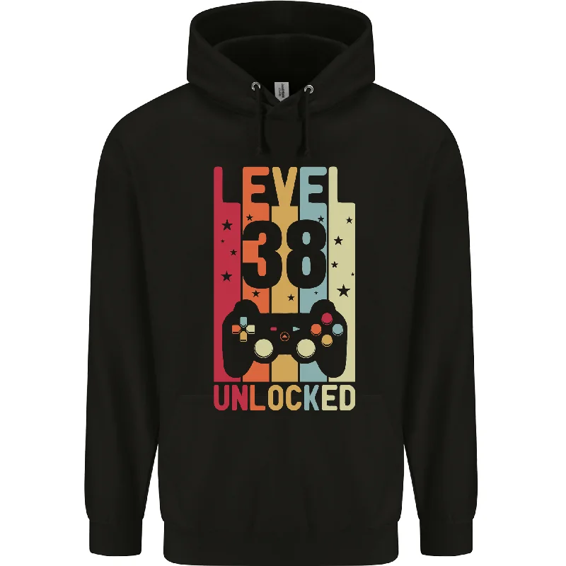 38th Birthday 38 Year Old Level Up Gaming Mens 80% Cotton Hoodie