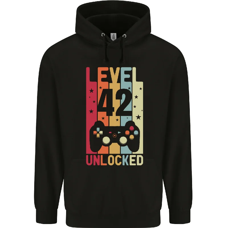 42nd Birthday 42 Year Old Level Up Gaming Mens 80% Cotton Hoodie Hoodie with Drop Shoulder Relaxed Streetwear 42nd Birthday 42 Year Old Level Up Gaming Mens 80% Cotton Hoodie Hoodie with Drop Shoulder Relaxed Streetwear