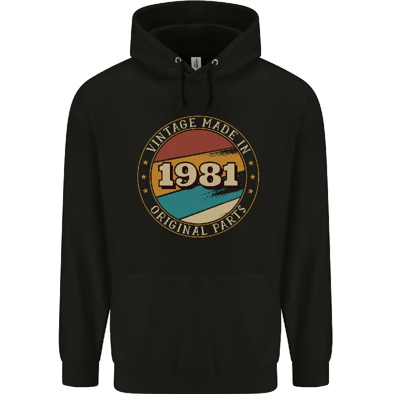 43rd Birthday Vintage Made In 1981 Mens 80% Cotton Hoodie Hoodie with Hem Embroidery Detailed Premium 43rd Birthday Vintage Made In 1981 Mens 80% Cotton Hoodie Hoodie with Hem Embroidery Detailed Premium