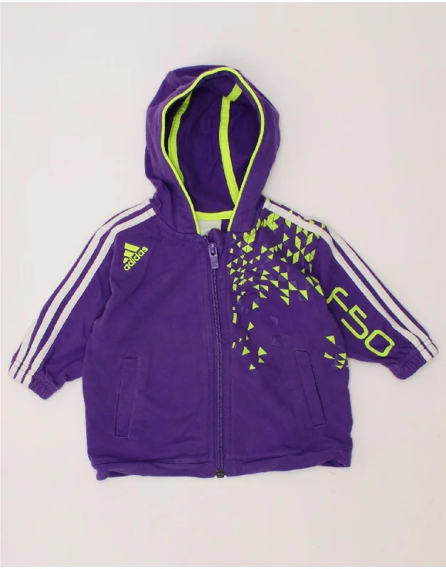 ADIDAS Baby Boys Graphic Zip Hoodie Sweater 0-3 Months Purple Cotton