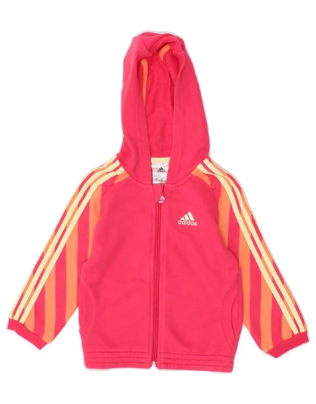ADIDAS Baby Girls Graphic Zip Hoodie Sweater 18-24 Months Pink Striped Hoodie with Hem Embroidery Detailed Premium ADIDAS Baby Girls Graphic Zip Hoodie Sweater 18-24 Months Pink Striped Hoodie with Hem Embroidery Detailed Premium