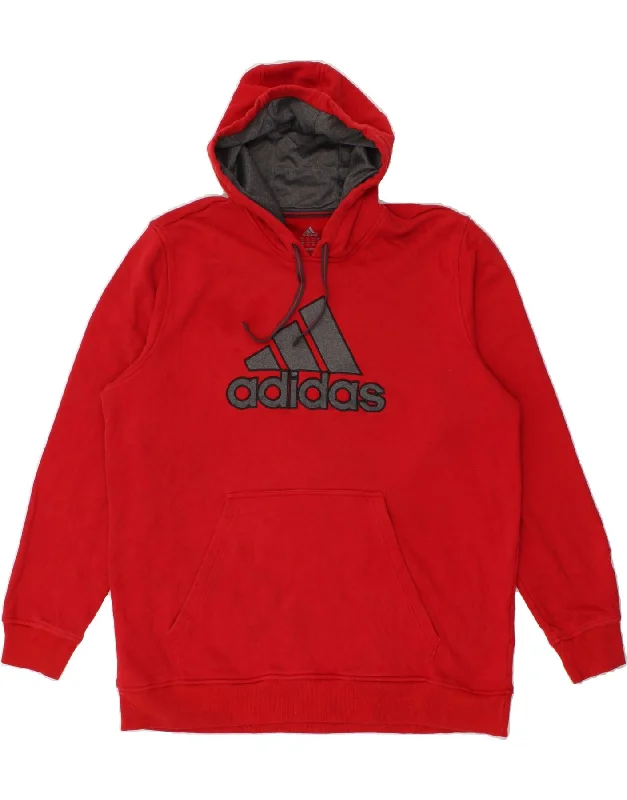 ADIDAS Mens Graphic Hoodie Jumper 2XL Red Cotton Hoodie with Sequins Glamorous Eye-catching ADIDAS Mens Graphic Hoodie Jumper 2XL Red Cotton Hoodie with Sequins Glamorous Eye-catching