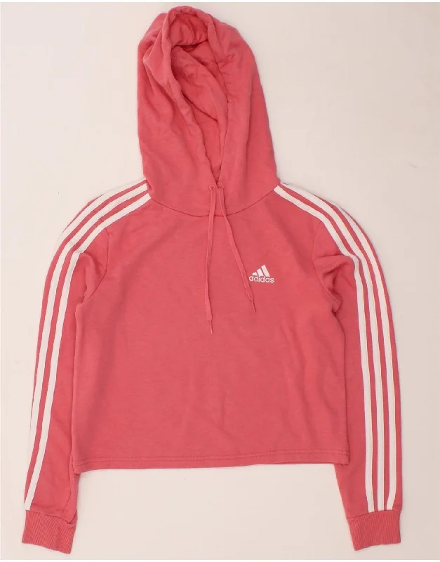 ADIDAS Womens Oversized Crop Hoodie Jumper UK 4-6 XS Pink Cotton