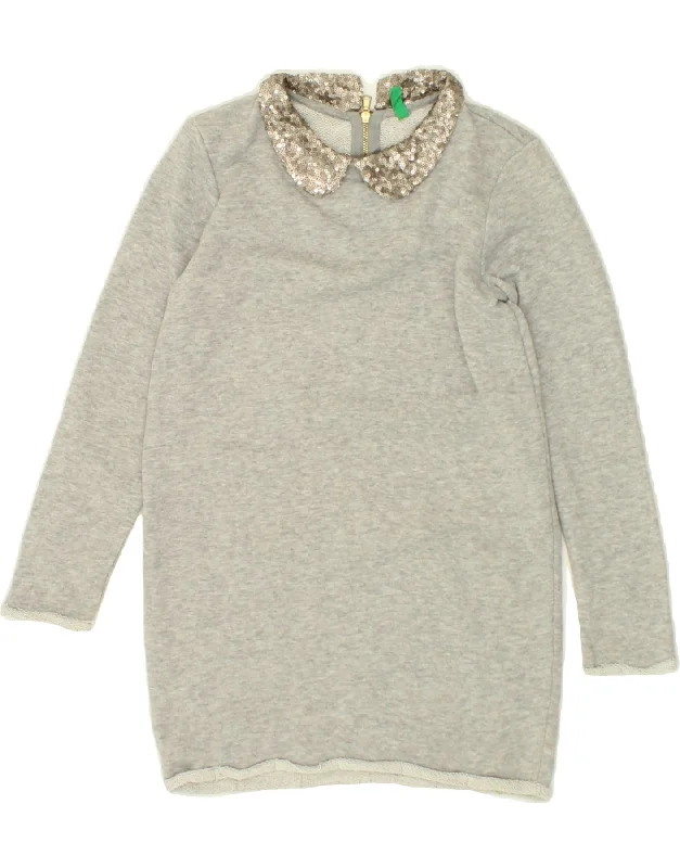BENETTON Girls Sweatshirt Jumper Dress 7-8 Years Medium Grey Cotton Hoodie with Rolled Sleeves Casual Relaxed BENETTON Girls Sweatshirt Jumper Dress 7-8 Years Medium Grey Cotton Hoodie with Rolled Sleeves Casual Relaxed