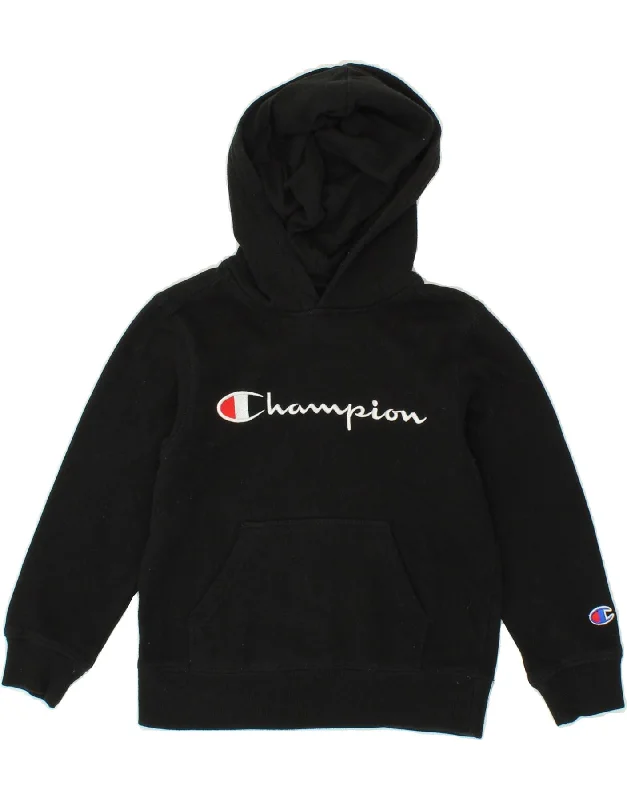 CHAMPION Boys Graphic Hoodie Jumper 5-6 Years Black Cotton