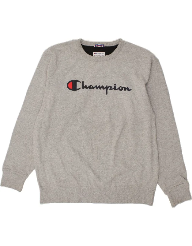 CHAMPION Mens Graphic Sweatshirt Jumper XL Grey Cotton Hoodie with Crew Neck Simple Timeless CHAMPION Mens Graphic Sweatshirt Jumper XL Grey Cotton Hoodie with Crew Neck Simple Timeless