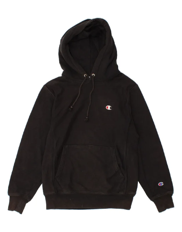 CHAMPION Mens Hoodie Jumper Small Black Cotton Hoodie with Rolled Sleeves Casual Relaxed CHAMPION Mens Hoodie Jumper Small Black Cotton Hoodie with Rolled Sleeves Casual Relaxed
