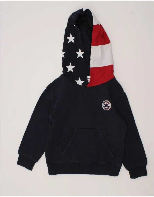 CONVERSE Boys Graphic Hoodie Jumper 4-5 Years Navy Blue Colourblock Cotton Hoodie with Reflective Safety Nightwear CONVERSE Boys Graphic Hoodie Jumper 4-5 Years Navy Blue Colourblock Cotton Hoodie with Reflective Safety Nightwear