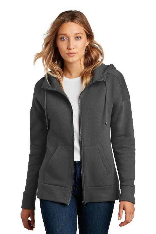 District DT1104 Womens Perfect Weight Fleece Drop Shoulder Full-Zip Hoodie - Charcoal Hoodie with Elastic Cuffs Stretchable Comfortable District DT1104 Womens Perfect Weight Fleece Drop Shoulder Full-Zip Hoodie - Charcoal Hoodie with Elastic Cuffs Stretchable Comfortable