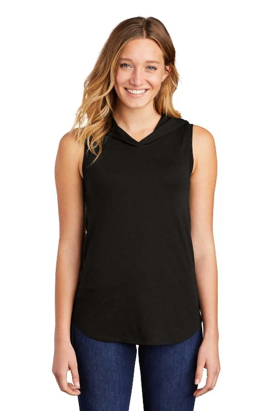 District DT1375 Women's Perfect Tri Sleeveless Hoodie - Black Hoodie with Hem Frayed Vintage Worn District DT1375 Women's Perfect Tri Sleeveless Hoodie - Black Hoodie with Hem Frayed Vintage Worn