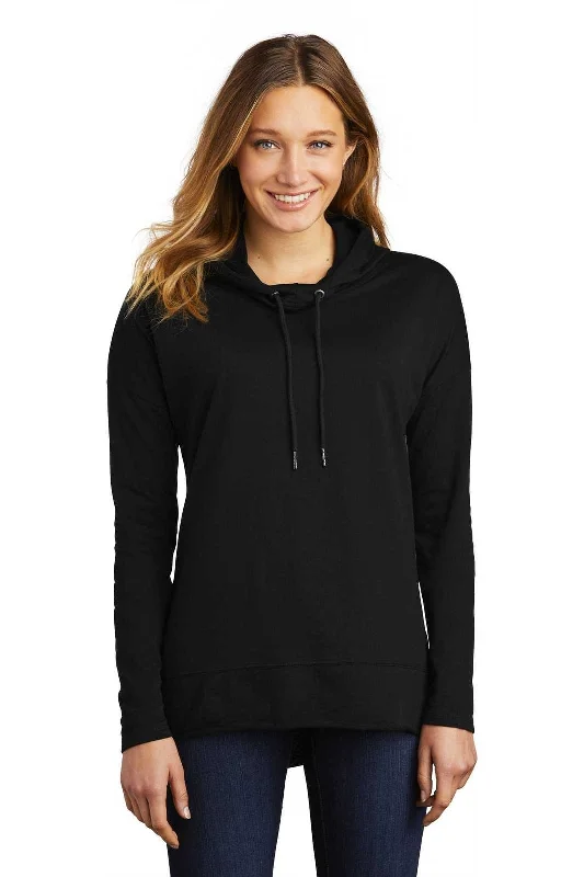 District DT671 Women's Featherweight French Terry Hoodie - Black Hoodie with Mock Neck Collared Structured District DT671 Women's Featherweight French Terry Hoodie - Black Hoodie with Mock Neck Collared Structured