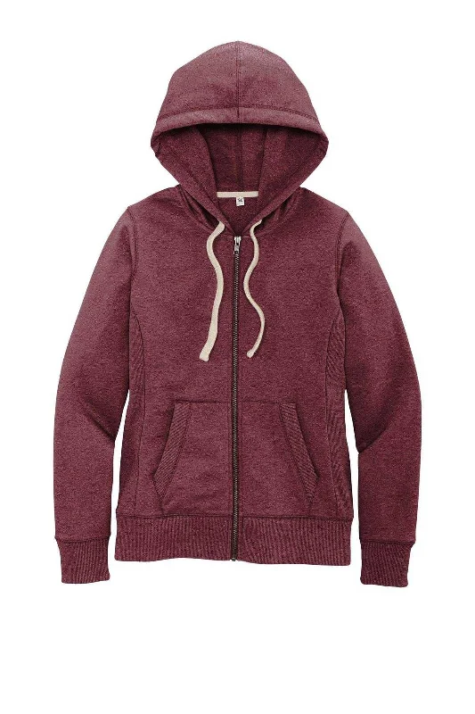 District DT8103 Women's Re-Fleece Full-Zip Hoodie - Maroon Heather Hoodie with Hem Detail Decorative Unique District DT8103 Women's Re-Fleece Full-Zip Hoodie - Maroon Heather Hoodie with Hem Detail Decorative Unique