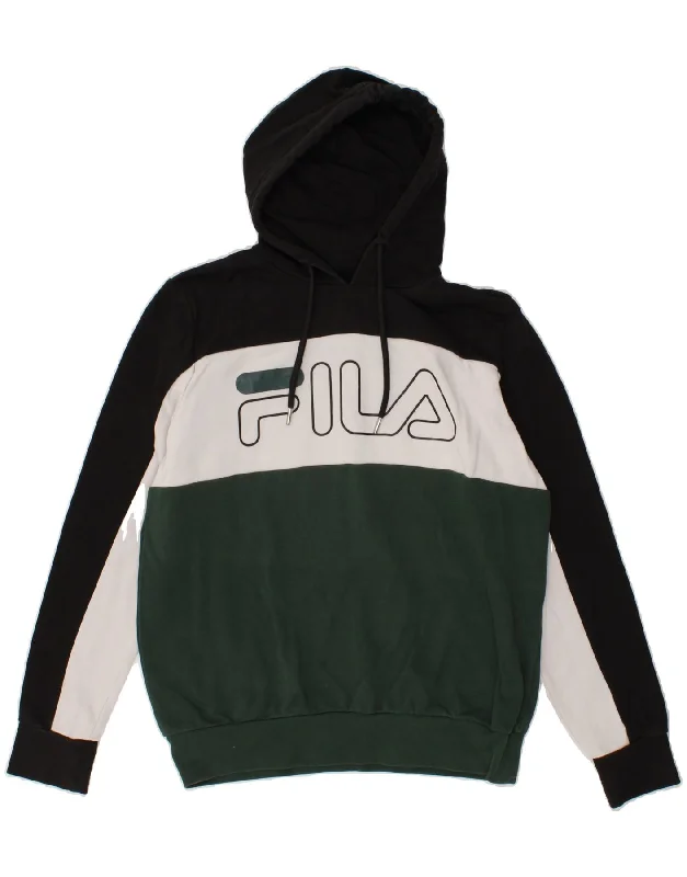 FILA Mens Graphic Hoodie Jumper XS Black Colourblock Hoodie with Stripes Bold Sporty FILA Mens Graphic Hoodie Jumper XS Black Colourblock Hoodie with Stripes Bold Sporty