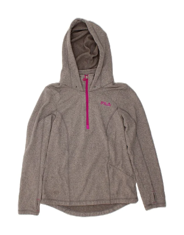 FILA Womens Zip Neck Hoodie Jumper UK 6 XS Grey Polyester