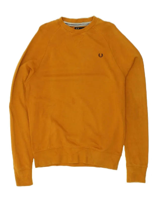 FRED PERRY Mens Sweatshirt Jumper Medium Orange Cotton Hoodie with Longline Fit Extended Stylish FRED PERRY Mens Sweatshirt Jumper Medium Orange Cotton Hoodie with Longline Fit Extended Stylish