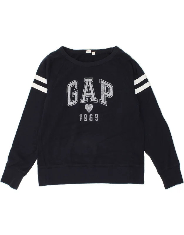 GAP Womens Graphic Sweatshirt Jumper UK 14 Medium Navy Blue Cotton