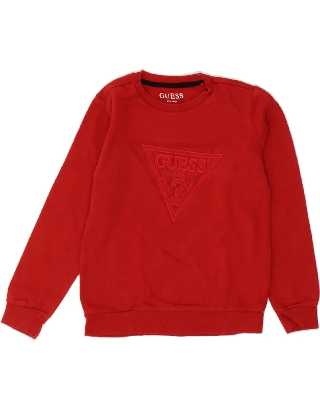 GUESS Girls Graphic Sweatshirt Jumper 6-7 Years Red Cotton