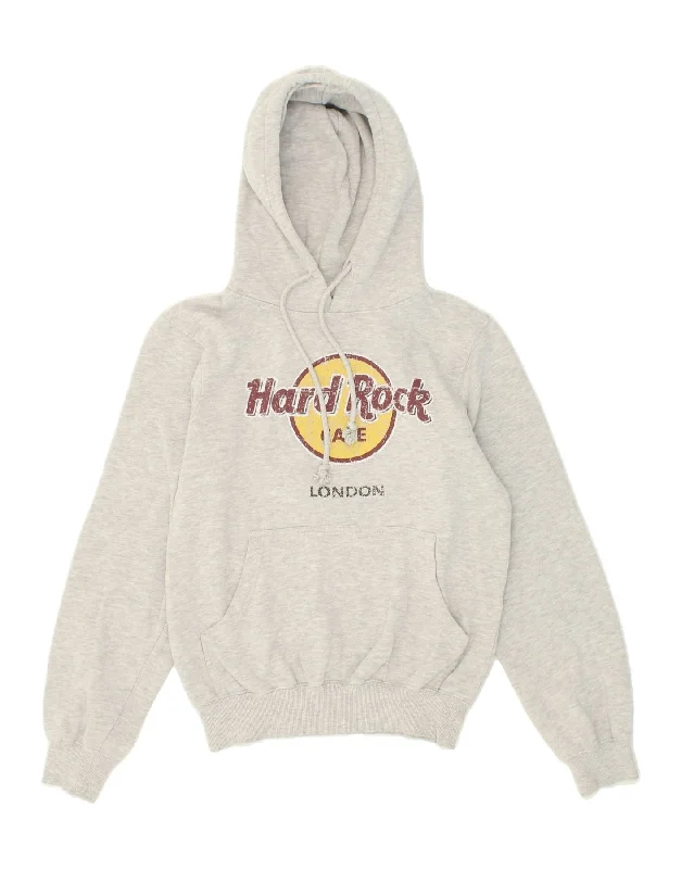 HARD ROCK CAFE Womens London Graphic Hoodie Jumper UK 10 Small Grey Cotton