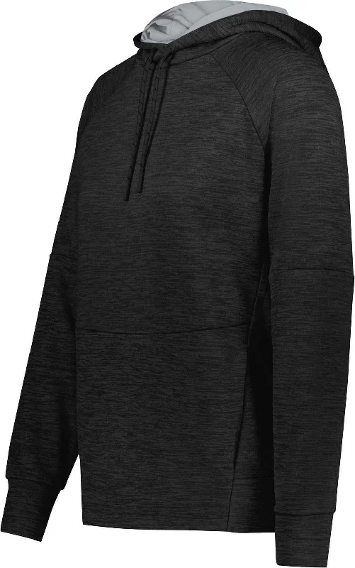 Holloway 223780 Ladies All Pro Performance Fleece Hoodie - Black Heather Silver Hoodie with Raw Hem Edgy Unfinished Holloway 223780 Ladies All Pro Performance Fleece Hoodie - Black Heather Silver Hoodie with Raw Hem Edgy Unfinished