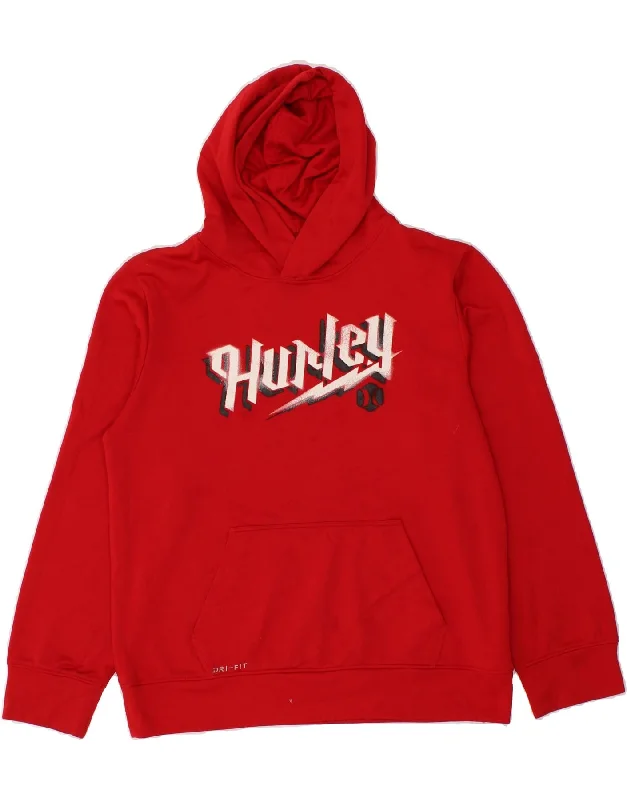 HURLEY Boys Dri Fit Graphic Hoodie Jumper 13-14 Years XL Red Polyester