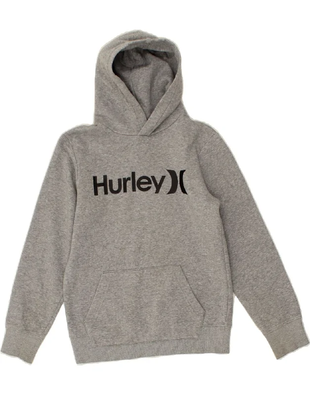 HURLEY Boys Graphic Hoodie Jumper 10-11 Years Grey Cotton Hoodie with Earth Tones Natural Calm HURLEY Boys Graphic Hoodie Jumper 10-11 Years Grey Cotton Hoodie with Earth Tones Natural Calm