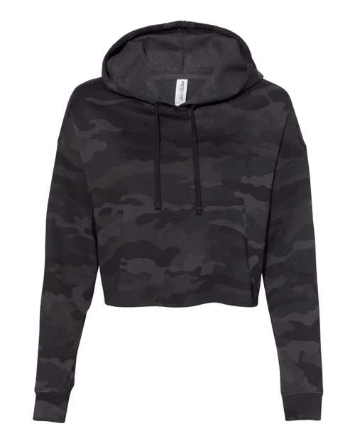 Independent Trading Co AFX64CRP Womens Lightweight Cropped Hooded Sweatshirt - Black Camo Hoodie with High Neck Warm Protective Independent Trading Co AFX64CRP Womens Lightweight Cropped Hooded Sweatshirt - Black Camo Hoodie with High Neck Warm Protective