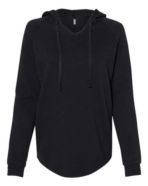 Independent Trading Co PRM2500 Womens Lightweight California Wave Wash Hooded Sweatshirt - Black Hoodie with Drawstring Waist Adjustable Fitted Independent Trading Co PRM2500 Womens Lightweight California Wave Wash Hooded Sweatshirt - Black Hoodie with Drawstring Waist Adjustable Fitted