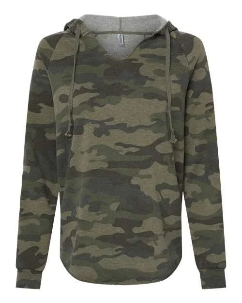 Independent Trading Co PRM2500 Womens Lightweight California Wave Wash Hooded Sweatshirt - Forest Camo Heather Hoodie with Hem Detail Decorative Unique Independent Trading Co PRM2500 Womens Lightweight California Wave Wash Hooded Sweatshirt - Forest Camo Heather Hoodie with Hem Detail Decorative Unique