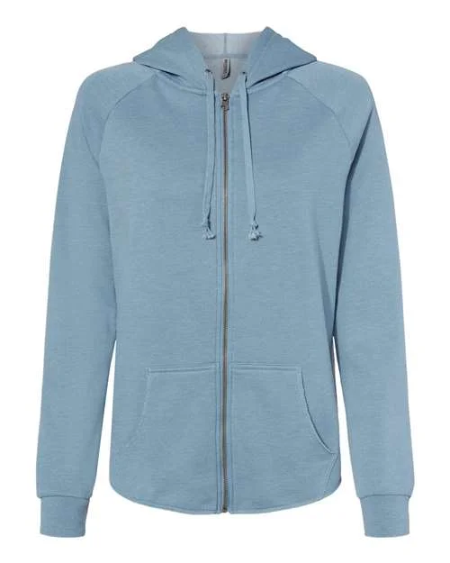 Independent Trading Co PRM2500Z Women's California Wave Wash Full-Zip Hooded Sweatshirt - Misty Blue Hoodie Sweatshirt Pullover Independent Trading Co PRM2500Z Women's California Wave Wash Full-Zip Hooded Sweatshirt - Misty Blue Hoodie Sweatshirt Pullover