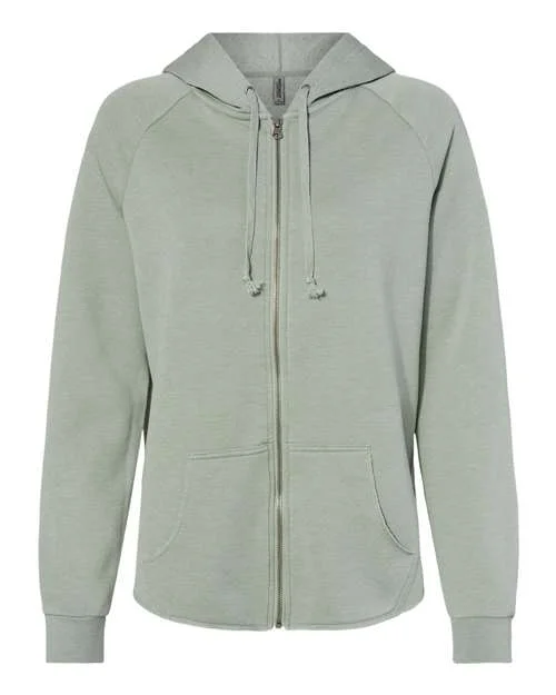 Independent Trading Co PRM2500Z Women's California Wave Wash Full-Zip Hooded Sweatshirt - Sage Cotton Hoodie Fleece Lining Warmth Independent Trading Co PRM2500Z Women's California Wave Wash Full-Zip Hooded Sweatshirt - Sage Cotton Hoodie Fleece Lining Warmth
