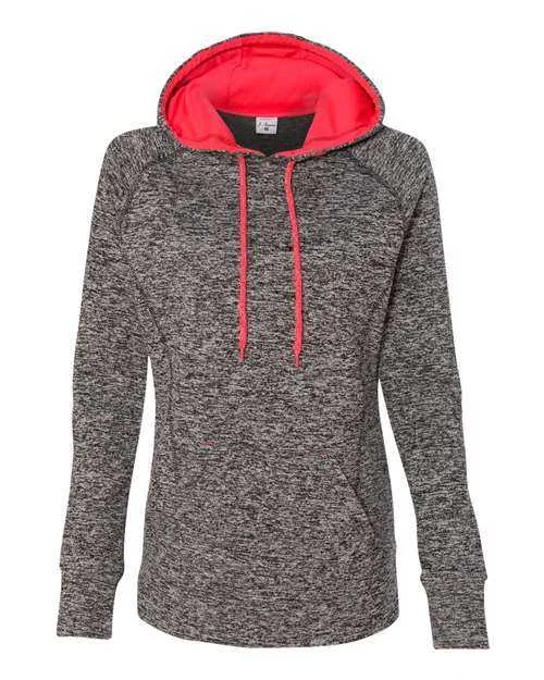 J. America 8616 Womens Cosmic Fleece Hooded Sweatshirt - Charcoal Fleck Fire Coral Hoodie with Embroidery Detailed Premium J. America 8616 Womens Cosmic Fleece Hooded Sweatshirt - Charcoal Fleck Fire Coral Hoodie with Embroidery Detailed Premium