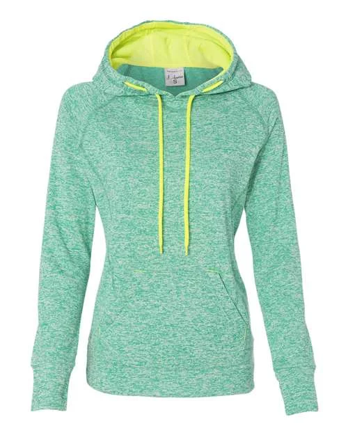 J. America 8616 Womens Cosmic Fleece Hooded Sweatshirt - Emerald Neon Yellow Hoodie with Thumb Holes Functional Cozy J. America 8616 Womens Cosmic Fleece Hooded Sweatshirt - Emerald Neon Yellow Hoodie with Thumb Holes Functional Cozy