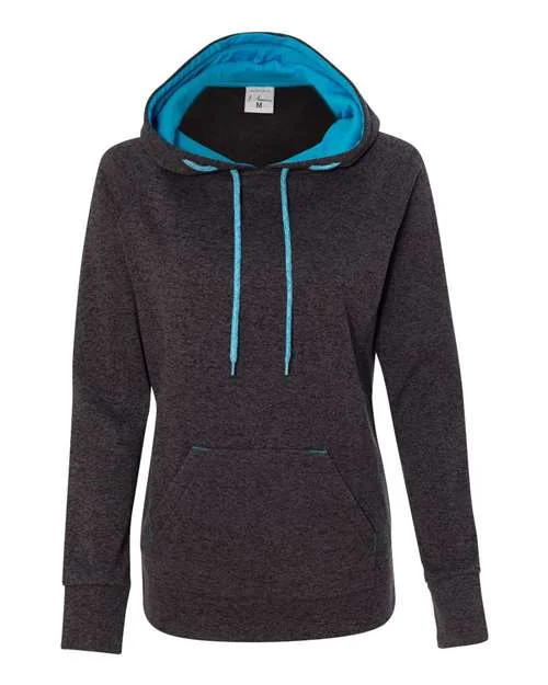 J. America 8616 Womens Cosmic Fleece Hooded Sweatshirt - Onyx Fleck Electric Blue Hoodie with Fur Luxurious Winter J. America 8616 Womens Cosmic Fleece Hooded Sweatshirt - Onyx Fleck Electric Blue Hoodie with Fur Luxurious Winter