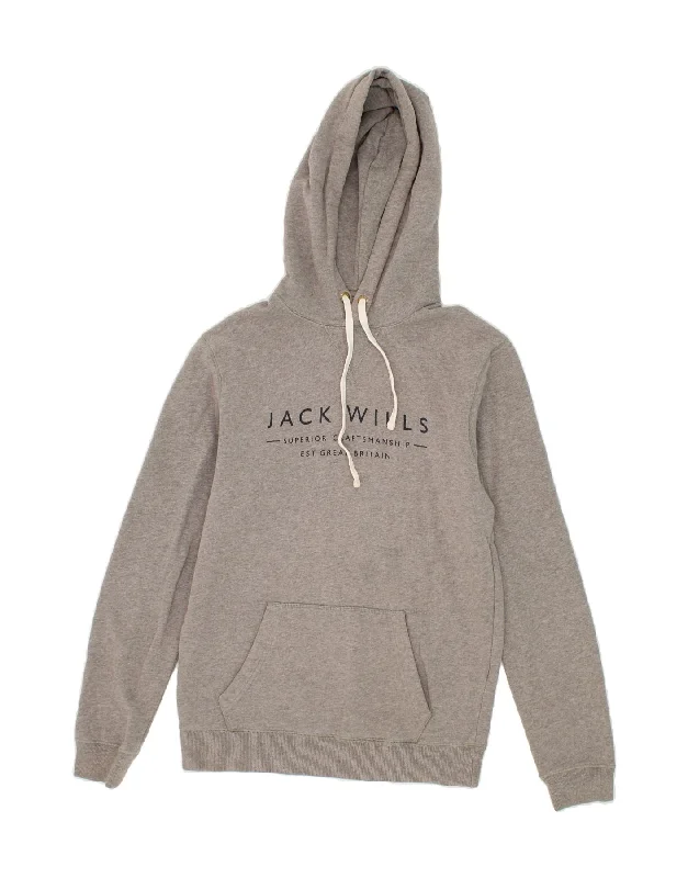 JACK WILLS Mens Graphic Hoodie Jumper XS Grey Cotton