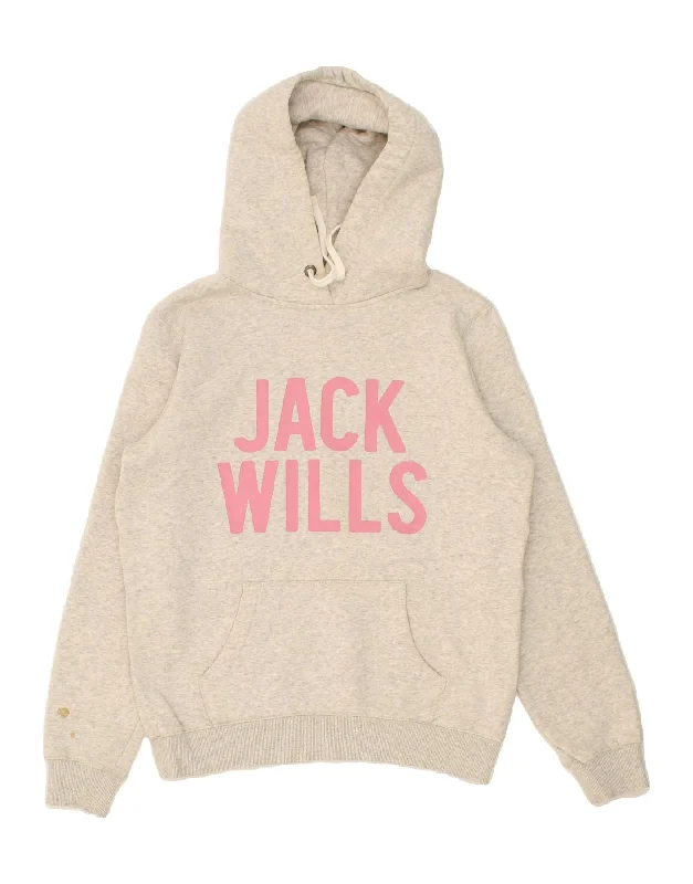 JACK WILLS Womens Graphic Hoodie Jumper UK 12 Medium  Grey Cotton